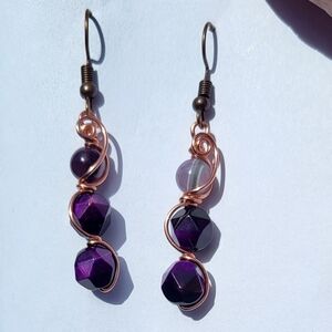 Amethyst & Purple Enhanced Tigers Eye Earrings